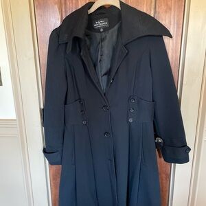 WAHMAKER Black Vintage Look Coat Wool & Lined Mid Length,Pockets Kick Pleats 12